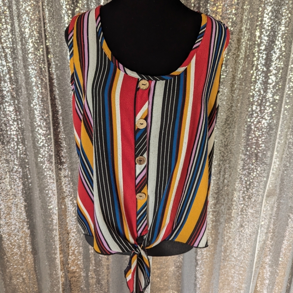 Free Kisses Striped Sleeveless Summer Shirt Retro Style Women's XL